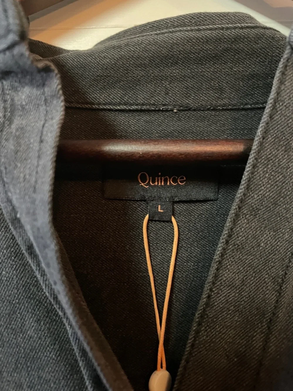 NWT Quince Women's
Distressed Denim Black Wash Shirt Dress FLAWED Size L. - Picture 3 of 10